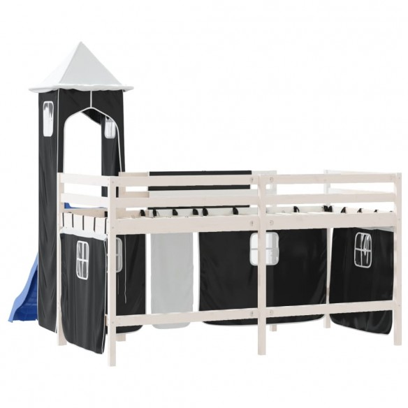 Lit mezzanine enfants avec tour blanc/noir 80x200cm pin massif