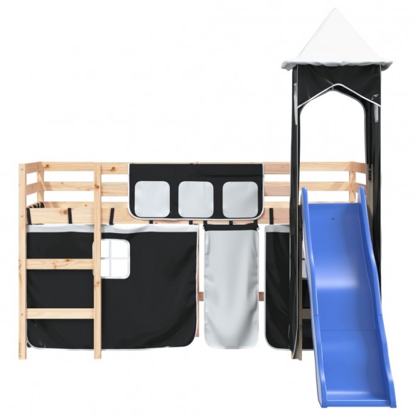 Lit mezzanine enfants et tour blanc/noir 90x200 cm pin massif