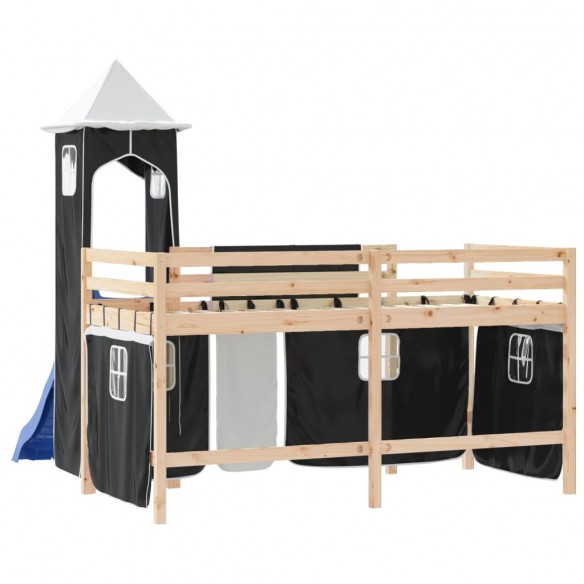 Lit mezzanine enfants et tour blanc/noir 90x200 cm pin massif