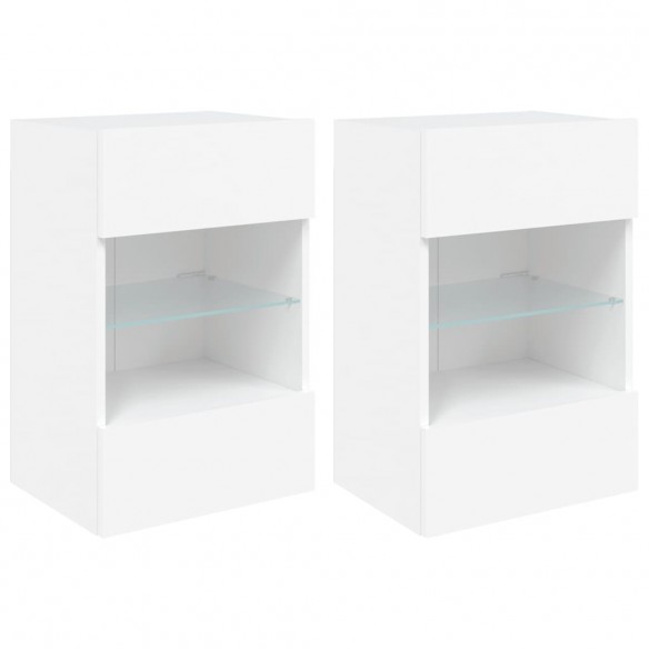 Meubles TV muraux avec lumières LED 2 pcs blanc 40x30x60,5 cm