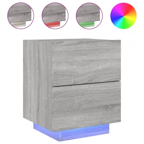 Armoire de chevet et lumières LED sonoma gris bois d'ingénierie