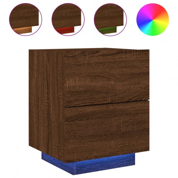 Armoire de chevet et lumières LED chêne marron bois ingénierie