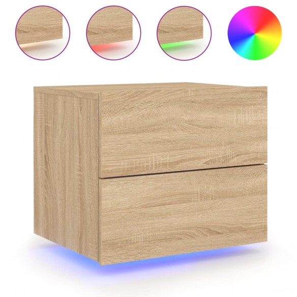 Tables de chevet murales avec lumières LED 2 pcs chêne sonoma