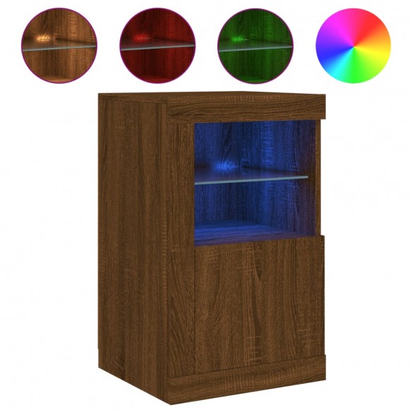 Armoire latérale avec lumières LED chêne marron bois ingénierie