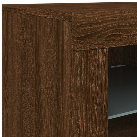 Armoire latérale avec lumières LED chêne marron bois ingénierie