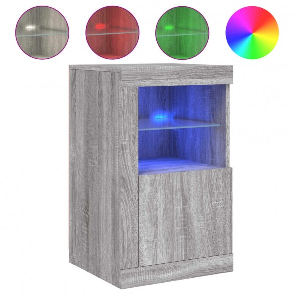 Armoire latérale et lumières LED sonoma gris bois d'ingénierie