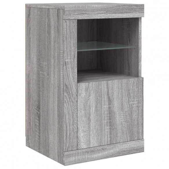 Armoire latérale et lumières LED sonoma gris bois d'ingénierie