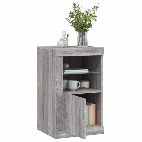 Armoire latérale et lumières LED sonoma gris bois d'ingénierie