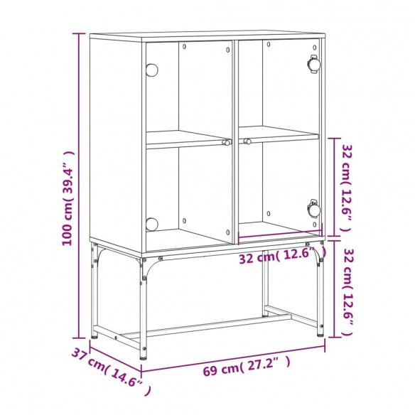 Armoire latérale avec portes en verre chêne fumé 69x37x100 cm