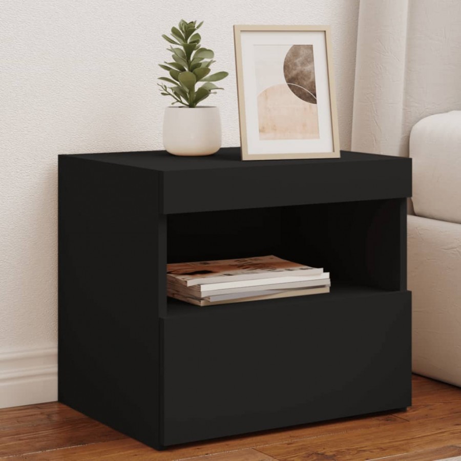 Tables de chevet avec lumières LED 2 pcs noir 50x40x45 cm