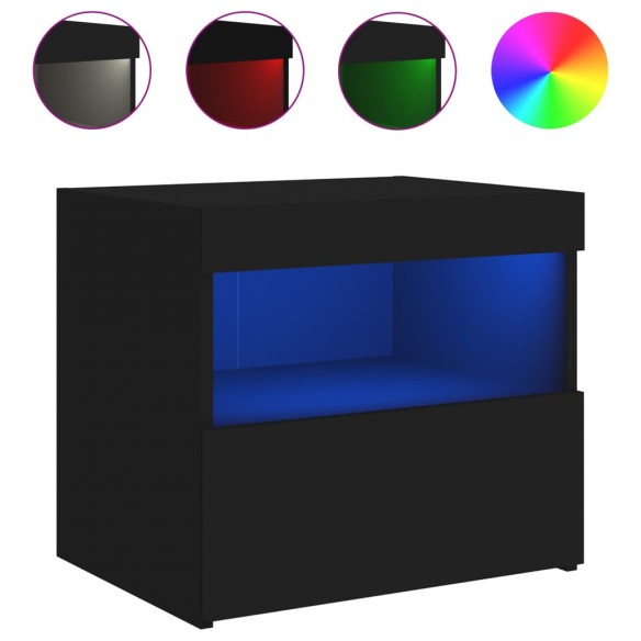 Tables de chevet avec lumières LED 2 pcs noir 50x40x45 cm