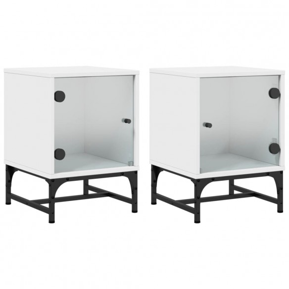 Tables de chevet avec portes en verre 2 pcs blanc 35x37x50 cm