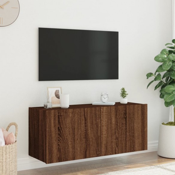 Meuble TV mural avec lumières LED chêne marron 100x35x41 cm