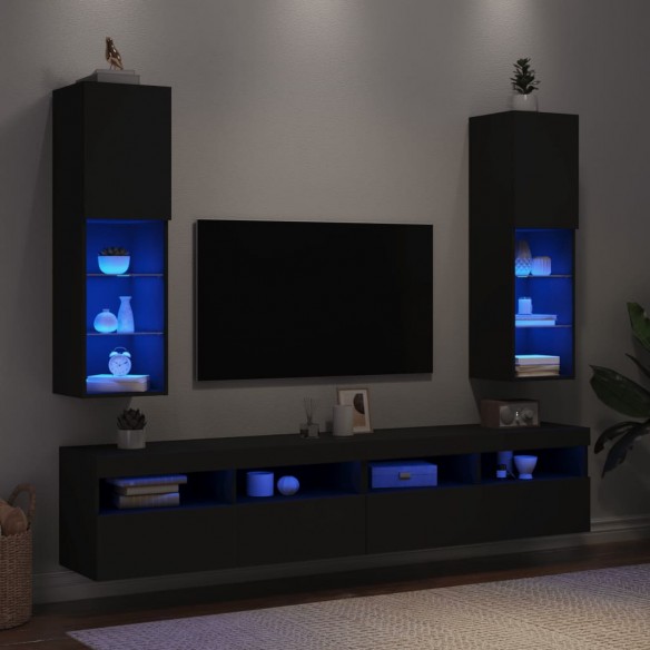 Meubles TV avec lumières LED 2 pcs noir 30,5x30x102 cm