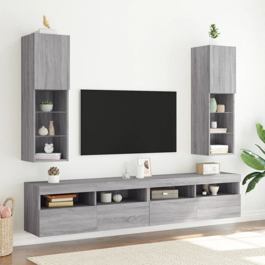 Meubles TV avec lumières LED 2 pcs sonoma gris 30,5x30x102 cm