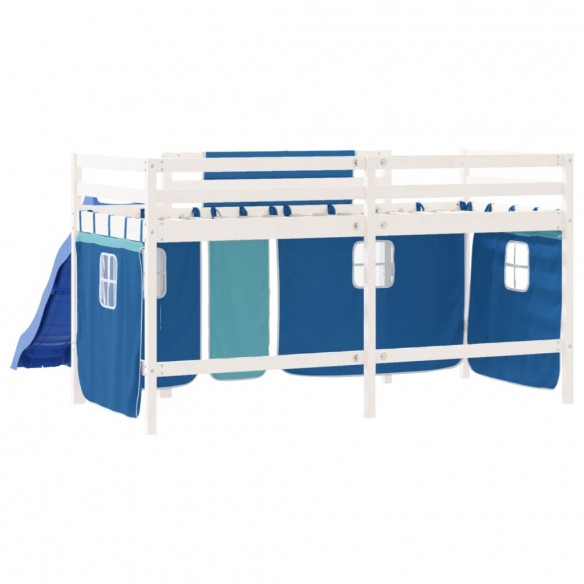 Lit mezzanine enfants et rideaux bleu 80x200cm bois pin massif