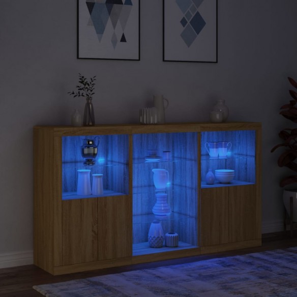 Buffet avec lumières LED chêne sonoma 181,5x37x100 cm