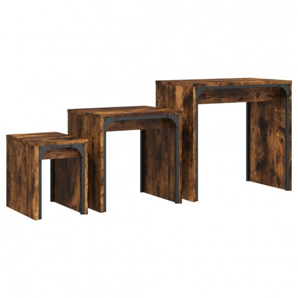 Tables basses gigognes 3 pcs chêne fumé bois d'ingénierie