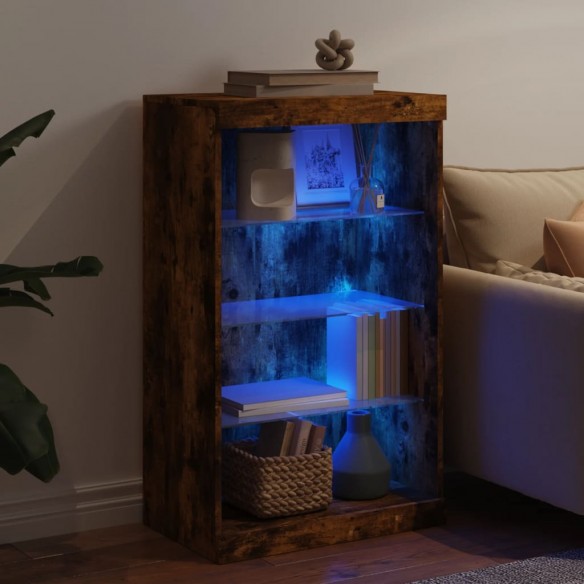 Buffet avec lumières LED chêne fumé 60,5x37x100 cm