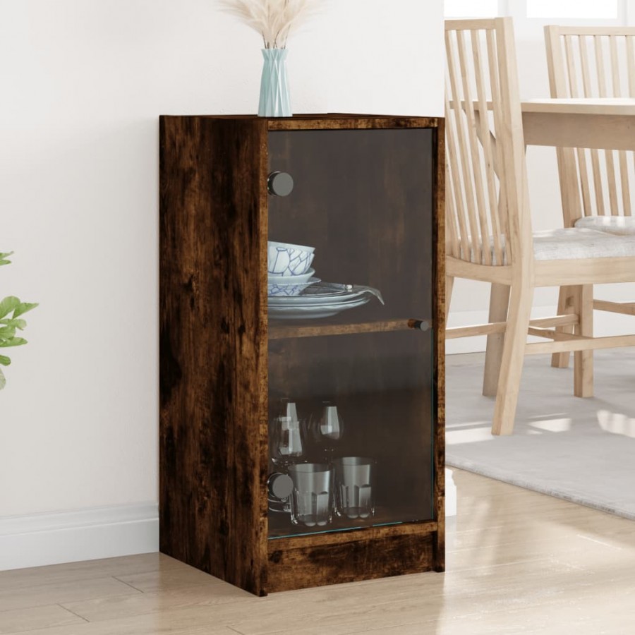 Armoire latérale avec portes en verre chêne fumé 35x37x75,5 cm