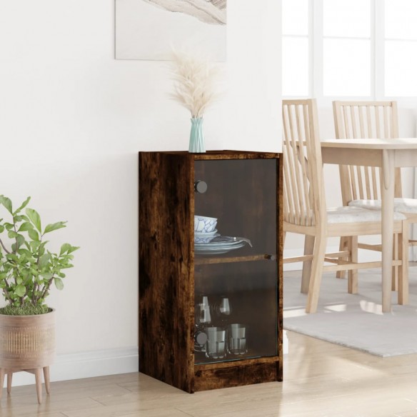 Armoire latérale avec portes en verre chêne fumé 35x37x75,5 cm