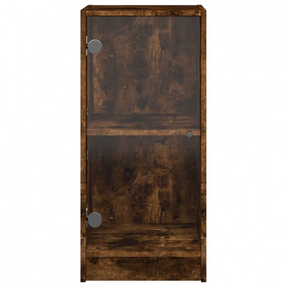 Armoire latérale avec portes en verre chêne fumé 35x37x75,5 cm