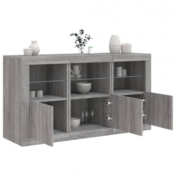 Buffet avec lumières LED sonoma gris 123x37x67 cm