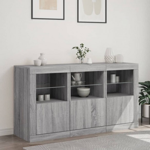 Buffet avec lumières LED sonoma gris 123x37x67 cm