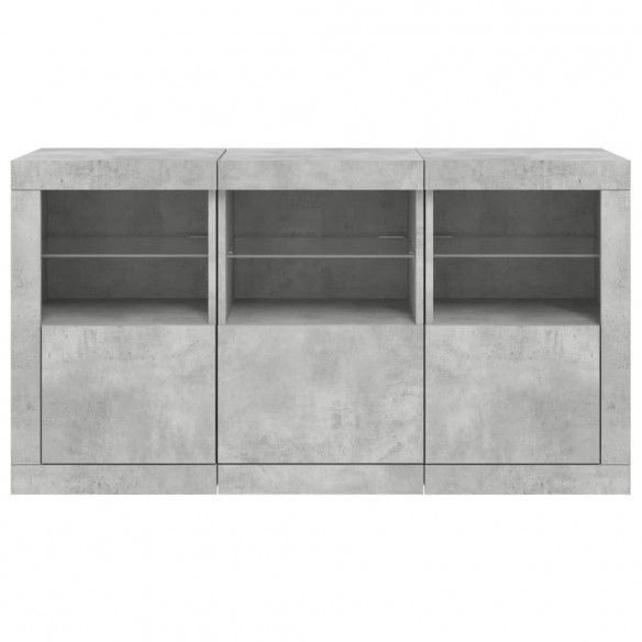 Buffet avec lumières LED gris béton 123x37x67 cm