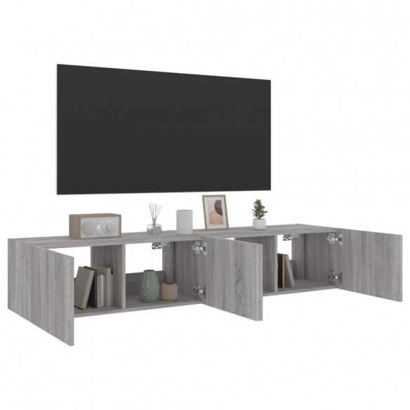 Meubles TV muraux et lumières LED 2pcs sonoma gris 80x35x31 cm