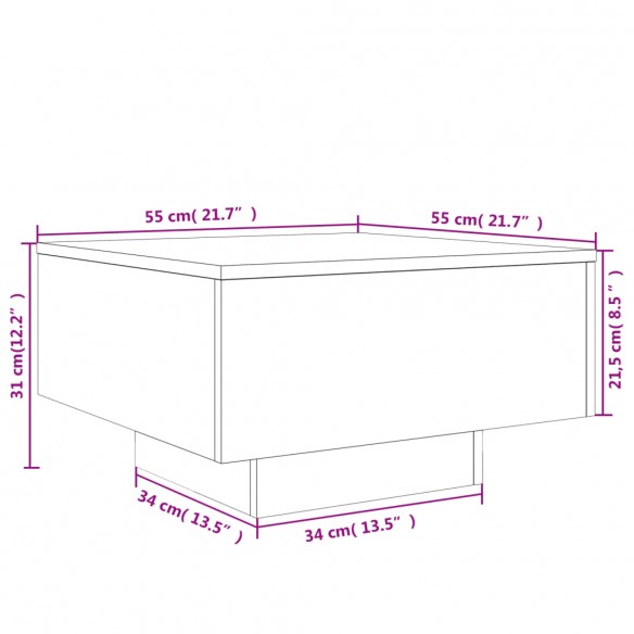 Table basse chêne marron 55x55x31 cm bois d'ingénierie