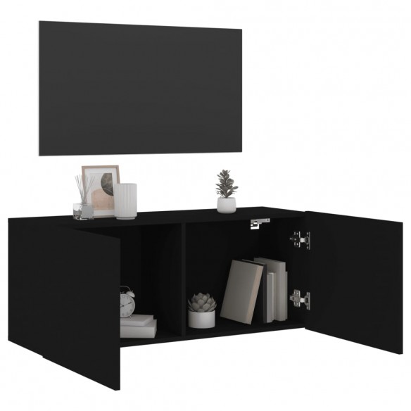 Meuble TV mural noir 100x30x41 cm