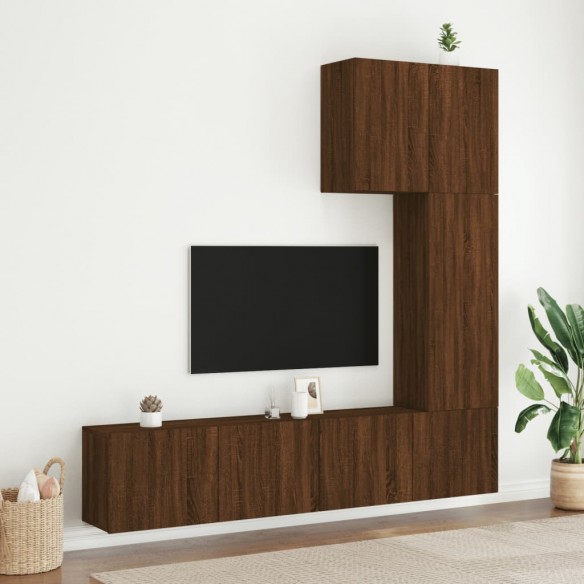 Unités murales TV 5 pcs chêne marron bois d'ingénierie