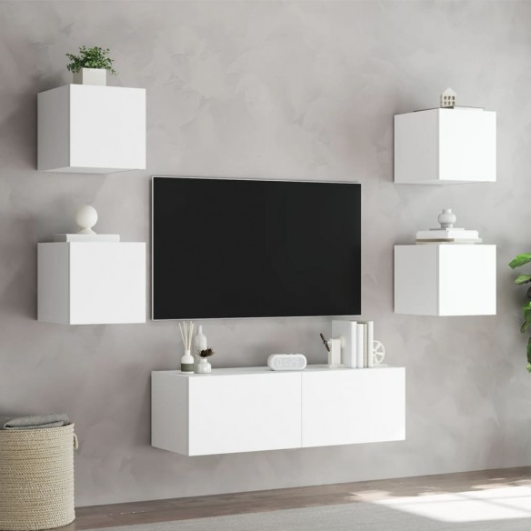 Meuble TV muraux 5 pcs avec lumières LED blanc