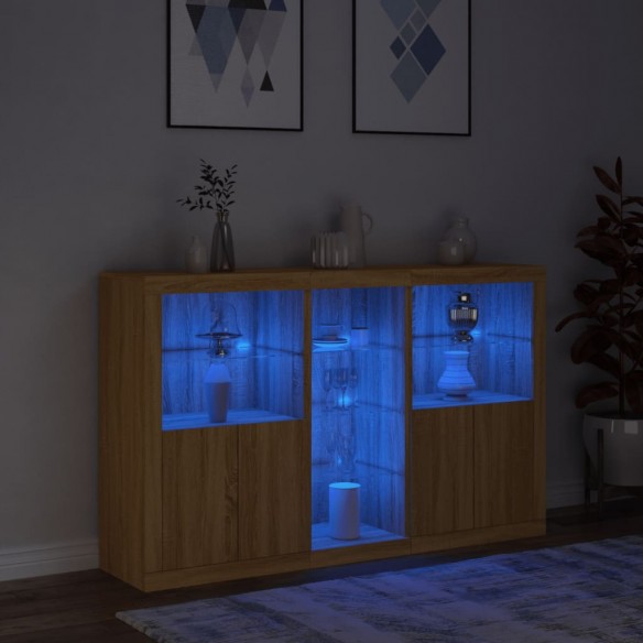 Buffet avec lumières LED chêne sonoma 162x37x100 cm