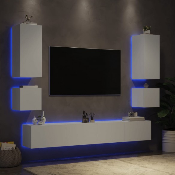 Meuble TV muraux 6 pcs avec lumières LED blanc