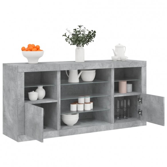 Buffet avec lumières LED gris béton 142,5x37x67 cm