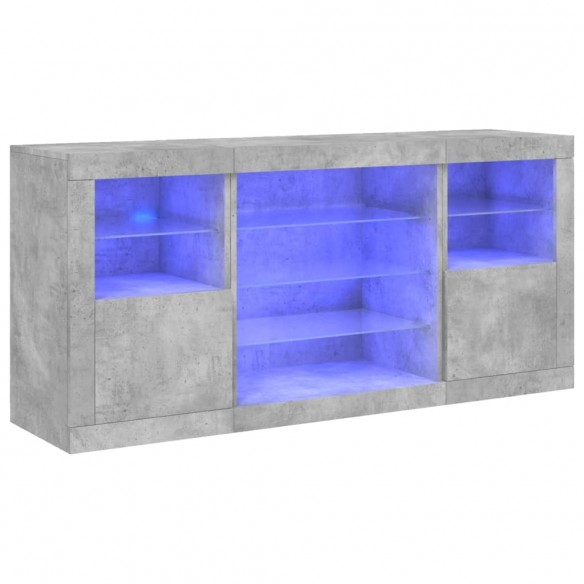 Buffet avec lumières LED gris béton 142,5x37x67 cm