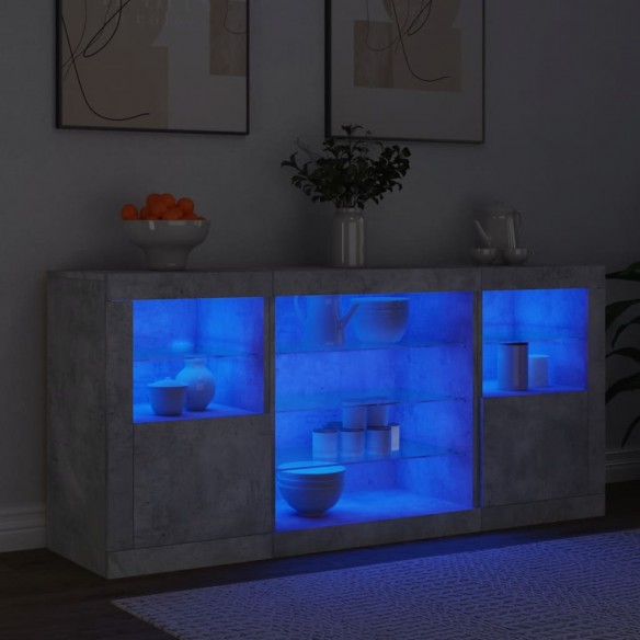 Buffet avec lumières LED gris béton 142,5x37x67 cm