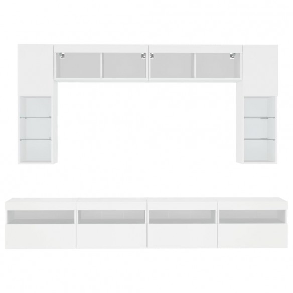 Ensemble de meubles TV muraux 8 pcs avec lumières LED blanc