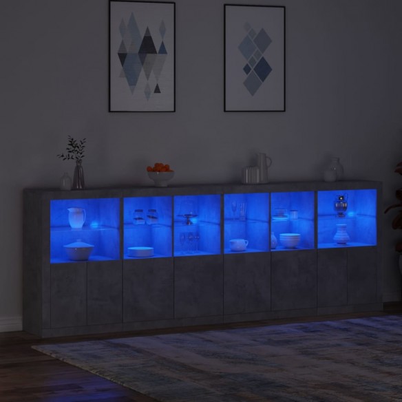 Buffet avec lumières LED gris béton 283x37x100 cm