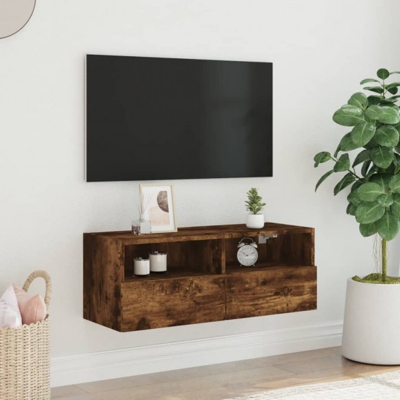 Meuble TV mural chêne fumé 80x30x30 cm bois d'ingénierie