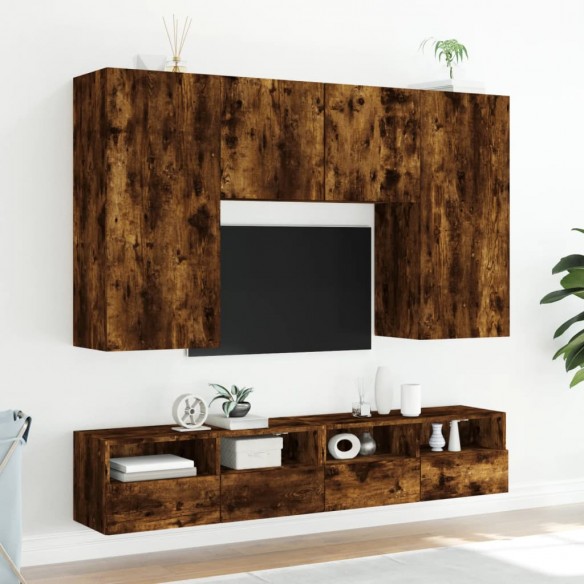 Meuble TV mural chêne fumé 80x30x30 cm bois d'ingénierie