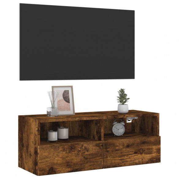 Meuble TV mural chêne fumé 80x30x30 cm bois d'ingénierie