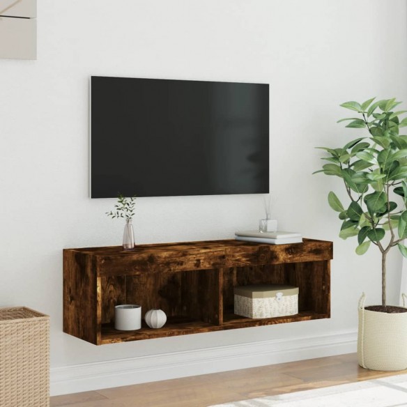 Meuble TV avec lumières LED chêne fumé 100x30x30 cm