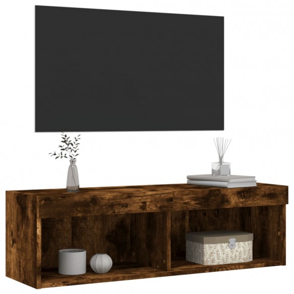 Meuble TV avec lumières LED chêne fumé 100x30x30 cm