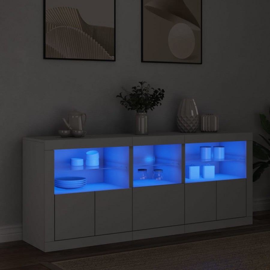 Buffet avec lumières LED blanc 162x37x67 cm