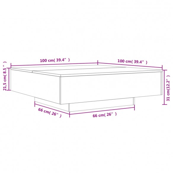 Table basse sonoma gris 100x100x31 cm bois d'ingénierie