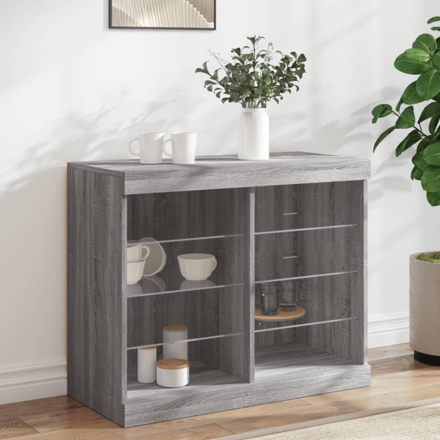 Buffet avec lumières LED sonoma gris 81x37x67 cm