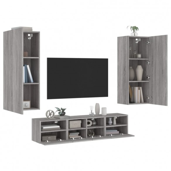 Unités murales TV 5 pcs sonoma gris bois d'ingénierie